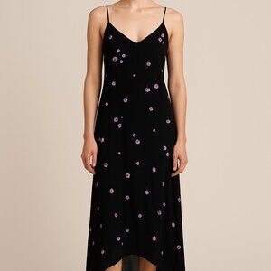 Equipment Femme Womens Slip Dress L Black Floral Print Maxi High Low Elegant